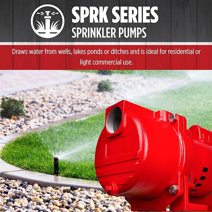Red Lion 97101001 RL-SPRK100 Sprinkler Pump with Thermoplastic Impeller, 1 HP, 63 GPM, 115/230 Volt, Red