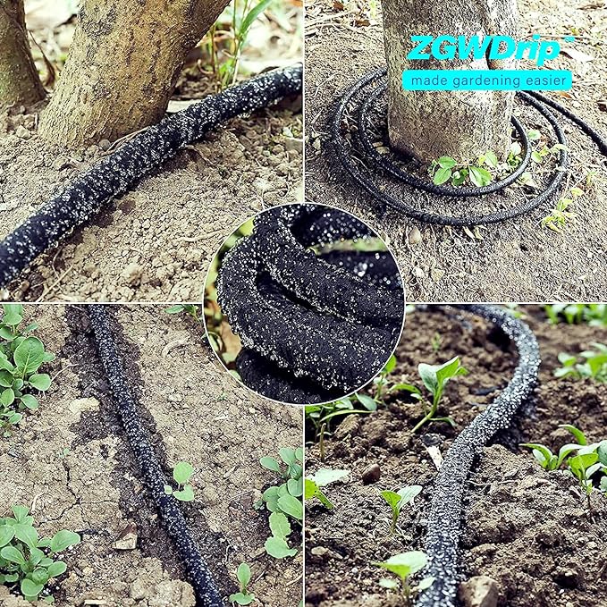 Soaker Hose 50 FT,1/2 Inch Soaker Garden Hose with 3/4" Solid Brass Connectors Save 80% Water Drip Irrigation Kit for Lawn/Yard Landscaping beds