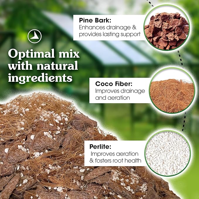 Orchid Potting Mix for Repotting - Pine Bark Mulch, Perlite Stone & Coco Fiber Natural Ingredients - Orchid Bark Potting Mix, Orchid Repotting Kit Drainage Indoor Potting Medium 2QT (8 Quarts)