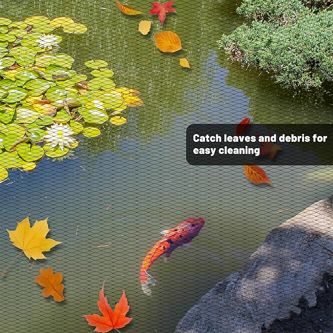 Rainleaf Pond Netting, 14' x 20' Pond Net Cover, Koi Pond Netting for Leaves, Heavy Duty Koi Pond Net Protecting Koi Fish from Herons, Stakes Included, Snare Nets
