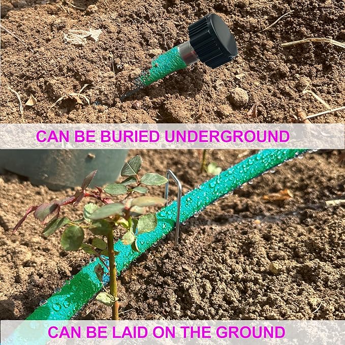 Soaker Hose 1/2"X10ft of 2 Pcs,Green Rubber Hose Water Saving up to 70%,Durable Flexible Soaker Hose that irrigation for Patio Lawn,Trees,Vegetables and Flowers. …