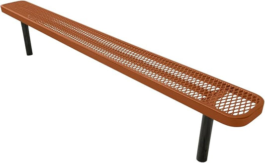 Heavy-Duty Outdoor Bench Thermoplastic Coated, Expanded Metal, Commercial-Grade Seating, Made in America (Inground Without Back, 8 Ft, Textured Copper)