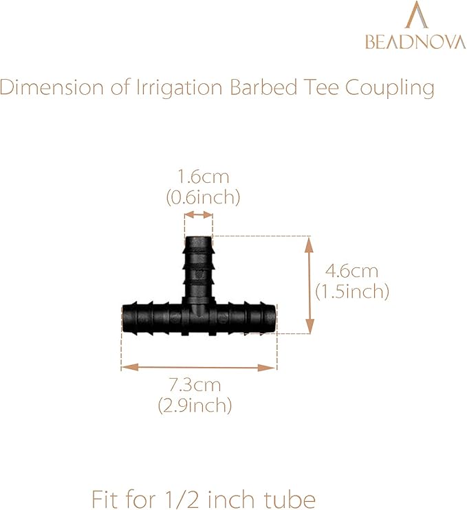 BEADNOVA Drip Irrigation Connectors 30 Pcs 1/2 Inch Barbed Connector Tee Couplings Irrigation Connectors for 1/2 Inch Drip Tubing Water Tubing Gardening Irrigation Supplies (30pcs)