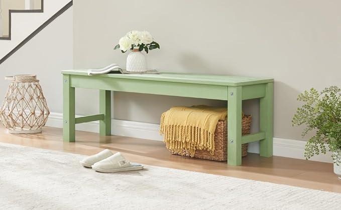 Psilvam Outdoor Bench, Two Person Poly Lumber Porch Bench, Weatherproof Garden Bench That Never Rot and Fade, All-Weather Patio Bench Suit for Garden, Porch, and Park (Green)