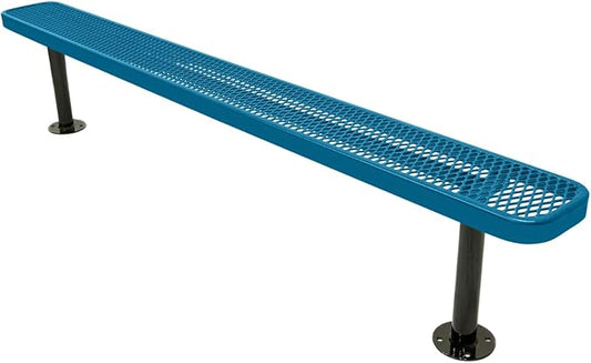 Coated Outdoor Furniture Heavy-Duty Outdoor Bench Thermoplastic Coated, Expanded Metal, Commercial-Grade Seating, Made in America (Surface Without Back, 8 Ft, Light Blue)
