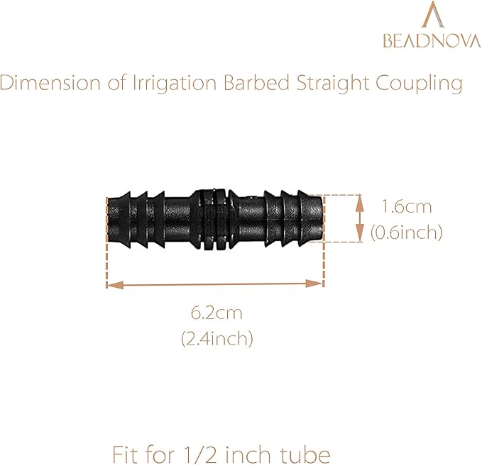 BEADNOVA Drip Irrigation Parts 10 Pcs 1/2 Inch Barbed Straight Couplings Drip Irrigation Fittings Drip Line Connectors for 1/2 Inch Irrigation Tubing Garden Watering System (10pcs)
