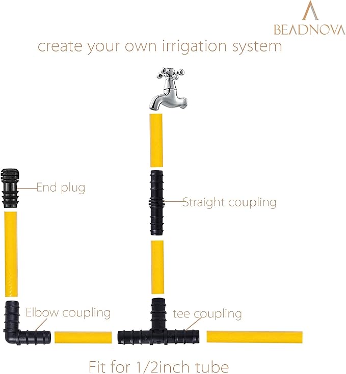 BEADNOVA Drip Irrigation Parts 10 Pcs 1/2 Inch Barbed Straight Couplings Drip Irrigation Fittings Drip Line Connectors for 1/2 Inch Irrigation Tubing Garden Watering System (10pcs)