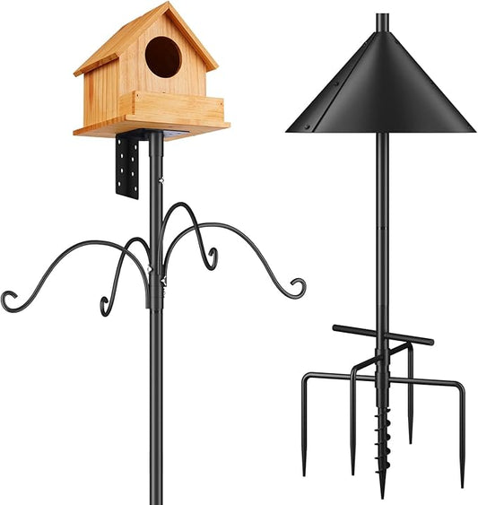 Bird Feeders Pole, House Pole 92 Inch, Adjustable Heavy Duty Feeder Stand Feeding Station with Sturdy Anchor Squirrel Proof Baffle for Watching (Bird Not Included)