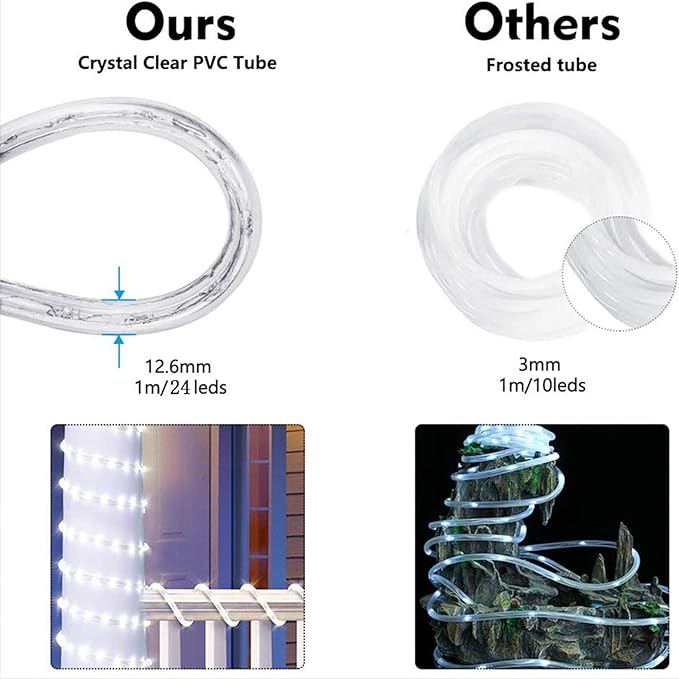 200ft LED Rope Lights Outdoor, 1440 LED Flexible Tube Lights with 8 Modes, Waterproof LED Rope Lighting for Outside, Garden, Patio, Bedroom, Party, Pool, Fences, Indoor Outdoor Decoration (Blue)