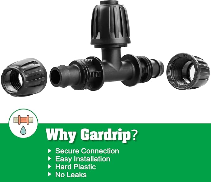 Drip Irrigation Fittings for 1/2 Inch Drip Tubing (1/2" ID x 0.65" OD)：1/2'' Drip Line Tees Anti-drop Locked Nut Barbed Tee Connectors Garden Irrigation System Parts (10 Pack)