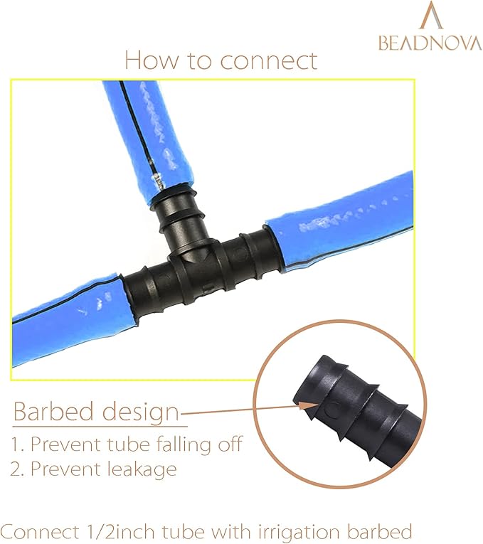 BEADNOVA Drip Irrigation Connectors 30 Pcs 1/2 Inch Barbed Connector Tee Couplings Irrigation Connectors for 1/2 Inch Drip Tubing Water Tubing Gardening Irrigation Supplies (30pcs)