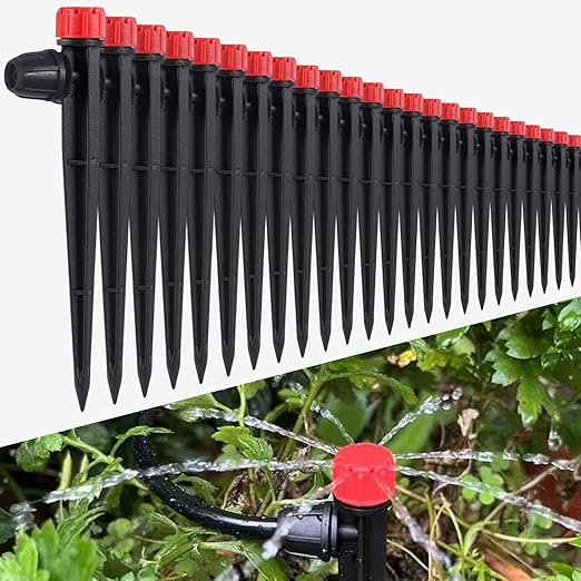 Drip Irrigation Emitters with Lock, Adjustable 360 Degree Water Flow Irrigation Drippers for 1/4 inch Drip Irrigation Tubing, Micro Spray Drip System Parts for Garden Irrigation System 100Pcs