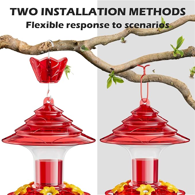Birdream Hummingbird Feeder for Outdoors Hanging 40oz 10 Feeding Ports, 2 Pack Humming Bird Feeder with Ant Moat Brush Leak Proof - Red