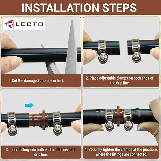 LECTO Universal 5/8", 1/2", .700" Drip Line Repair Kit – Coupler, 1
