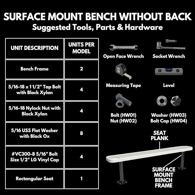 Heavy-Duty Outdoor Bench Thermoplastic Coated, Expanded Metal, Commercial-Grade Seating, Made in America (Surface Without Back, 8 Ft, Textured Yellow)