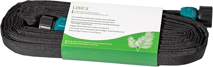 LINEX Flat Soaker Hose 50 ft for Garden Beds Drip Sprinkler Irrigation Hose Heavy Duty Saving 80% Water For Vegetable
