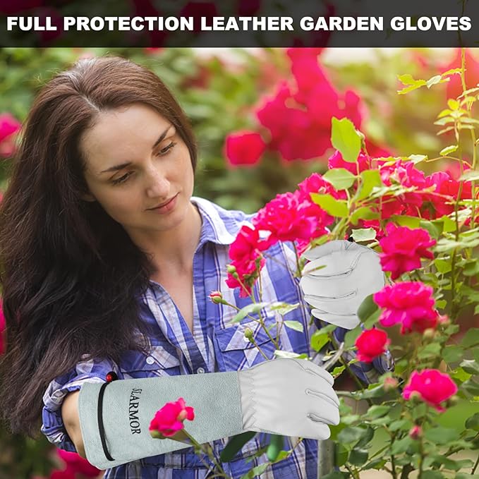 Long-Gardening-Gloves Women/Men-Thorn Proof Rose Pruning Heavy Duty Gauntlet-S