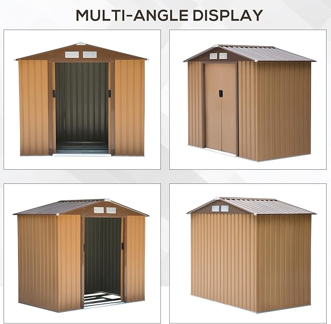 Outsunny 7' x 4' Outdoor Storage Shed, Garden Tool Metal Shed with Foundation Kit, Double Lockable Door, Air Vents and Sloping Roof, for Backyard, Patio, Lawn, Yellow