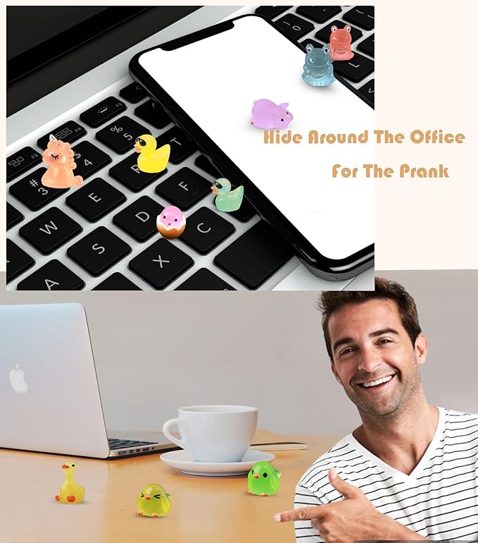 Luminous Mini Resin Animals 50 Pcs Tiny Animals to Hide Around The Office Home Mini Ducks Tiny Frogs Small Birds Little Rabbits Glow in The Dark for Crafts Fairy Garden Accessories