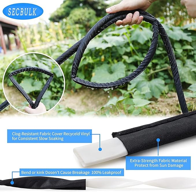 2025 Flat Soaker Hose 150 ft with Stakes for Garden, 75ft x 2 Linkable Drip Hose Diy Garden Irrigation System Saving 80% Water, Dual-layer Leak-free Design Water Hose with Holes