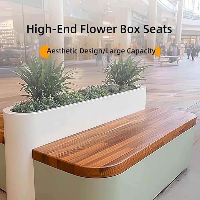 Outdoor Bench - Modern Outdoor Park Planter Bench Includes Luxurious and Simple Flower Box & Wooden Seating Area for Commercial Plaza,Food Court(55.12IN)