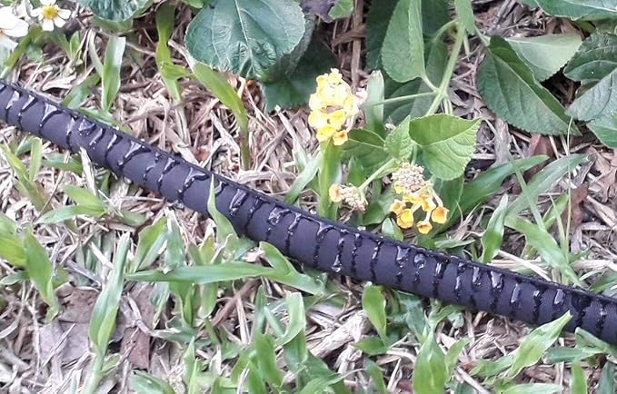 LINEX Flat Soaker Hose 50 ft with Stake for Garden Beds Drip Sprinkler Irrigation Hose Heavy Duty Saving 80% Water for Vegetable