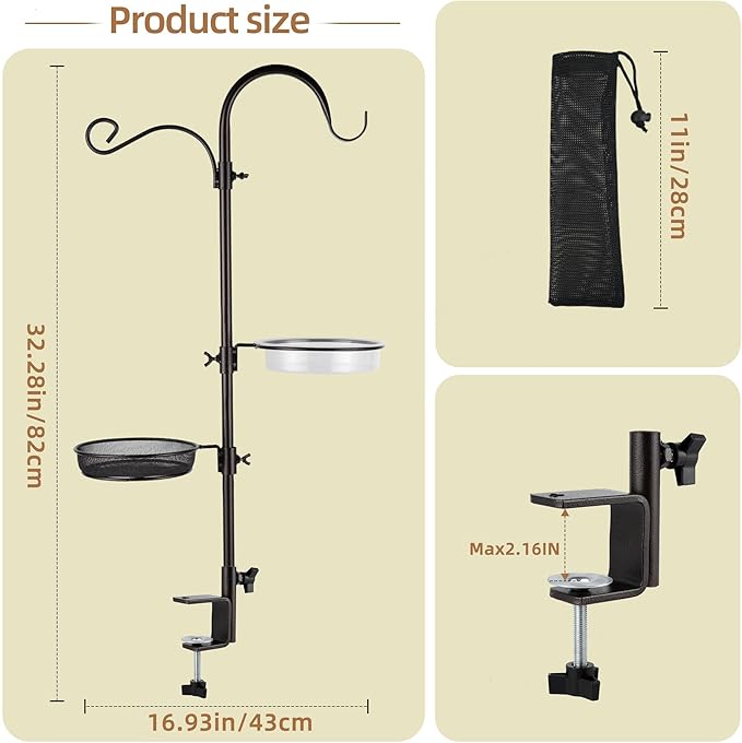 ERYTLLY Deck Hook Bird Feeder Pole Bird Feeder Porch Multi Hook Bird Feeding Station Kit Multi Feeder Hanging Kit Premium Bird Bath for Attracting Wild Birds Bird Feeder Planter Hanger