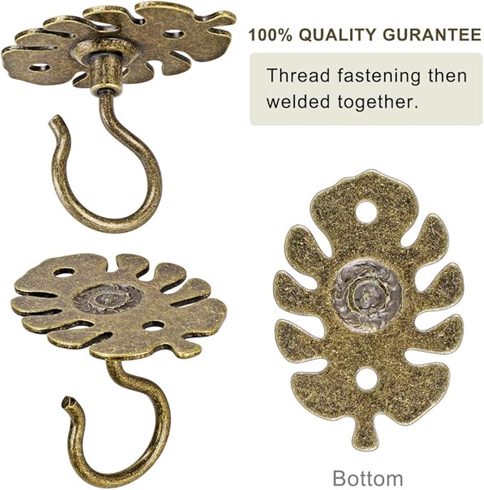 Dolibest Wall Mount Ceiling Hooks,Plant Hooks for Ceiling Metal Plant Bracket Iron Wall Mount Lanterns Hangers Hooks for Hanging Plants Lights, Outdoor Wire, Fairy Lights, Wind Chimes, Bronze(4PCS)