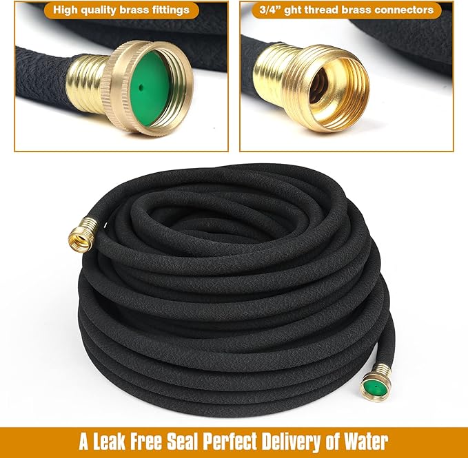 Soaker Hose 150ft for Garden Beds Solid Brass Interface Irrigation Save 70% Water Heavy Duty Rubber 1/2" Diameter Great for gardens/flower beds Accessories Contain Various Connections