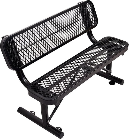 4 FT Heavy Duty Metal Park Bench with Back for Outside, Outdoor Black Bench with Backrest & Portable Frame, 1-3 Person Seat-Commercial Benches Garden Benches for Outdoors