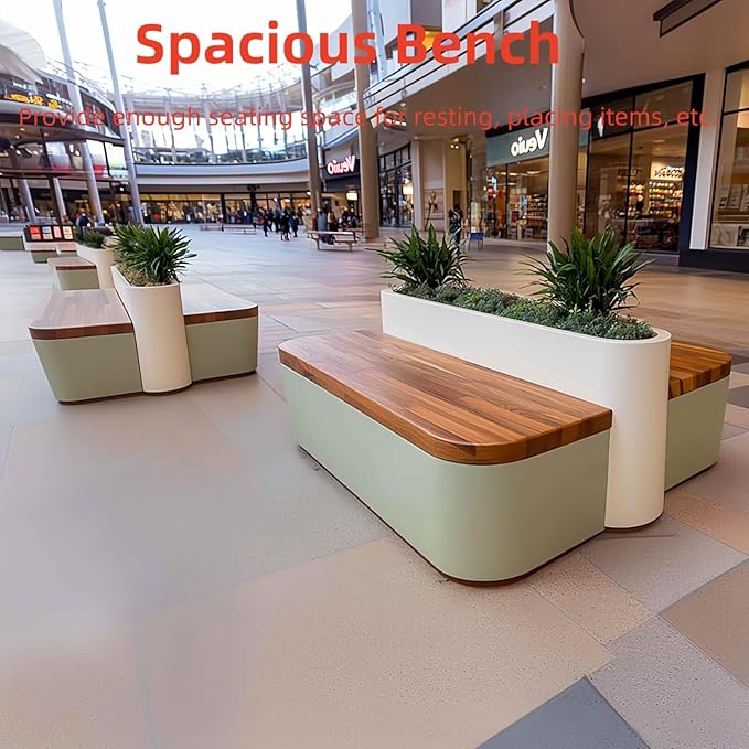 Outdoor Bench - Modern Outdoor Park Planter Bench Includes Luxurious and Simple Flower Box & Wooden Seating Area for Commercial Plaza,Food Court(55.12IN)