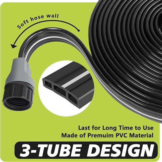 Sprinkler Hose with Holes, Flat Soaker Hose 50 ft (25 ft 2pack) with Garden Staples and Splitters, PVC Drip Line Irrigation Hoses for Lawn,Garden Beds Watering Hose (50 ft)