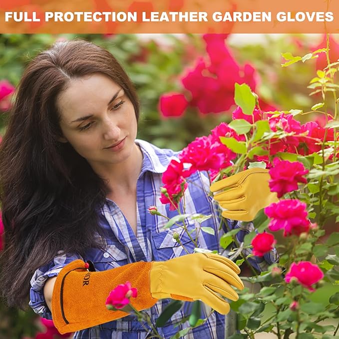 Long Gardening-Gloves Women/Men-Thorn proof Rose Pruning Heavy Duty Gauntlet-S