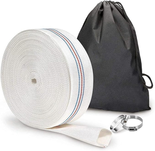 Foresee 1.25 in x 65 ft Backwash Discharge Hose Heavy Duty Reinforced, PVC Lay-Flat Fire Hose (White) with Dual Clamps, for Swimming Pool Pipe, Pump, Water Transfer, Garden Irrigation