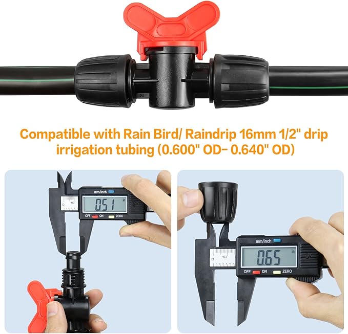 8 Pack Drip Irrigation Valve for 1/2 Inch Drip Tubing (1/2" ID x 0.65" OD)：1/2'' In-line Locked Barbed Ball Valve Drip Line Shut Off Valve Parts In Irrigation System for Garden