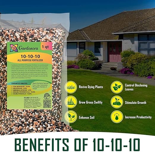 All-Purpose Planting and Growing Food 10-10-10 Fertilizer by Gardenera - Boost Your Garden's Growth - 2 Quart