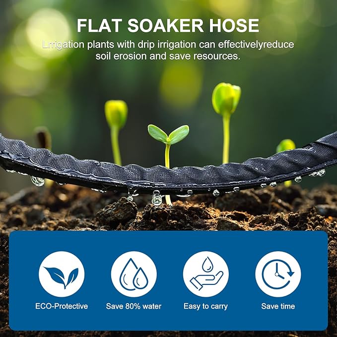 Flat Soaker Hose 25FT Lightweight and Flexible Irrigation Solution for Garden Beds Flower Beds and Lawns (25FT)