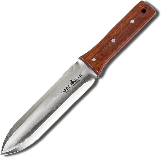 Garden Guru Hori Hori Gardening Knife for Weeding, Digging, Pruning, and Cultivating - Stainless Steel Full Tang Blade | Marks for Measuring Planting Depth (4 Pack)