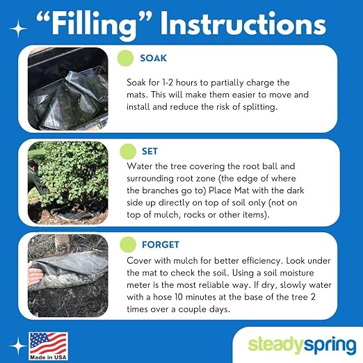 SteadySpring® 24" Smart 30+Day Tree Watering Mat - AUTO Refills with RAIN and Slow Releases As Plant Needs - for Root Balls 11" - 15" Dia Slow Release Technology Prevents Over and Under Watering (4)
