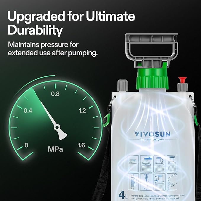 VIVOSUN Pump Sprayer 1 Gallon, Portable Water Spray Bottle in Lawn and Garden Yard, Weed Sprayer for Plants with 3 Nozzles, Adjustable Shoulder Strap, Pressure Relief Valve