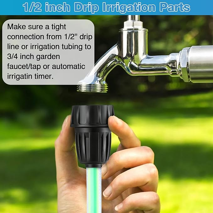4 Pcs 15 PSI Drip Irrigation Pressure Regulator Faucet Adapter Kit, 2 Pcs 3/4" FHT x 3/4'' MHT Pressure Regulator, 2 Pcs 1/2 Inch Drip Irrigation Tubing Adapter for Drip Irrigation System
