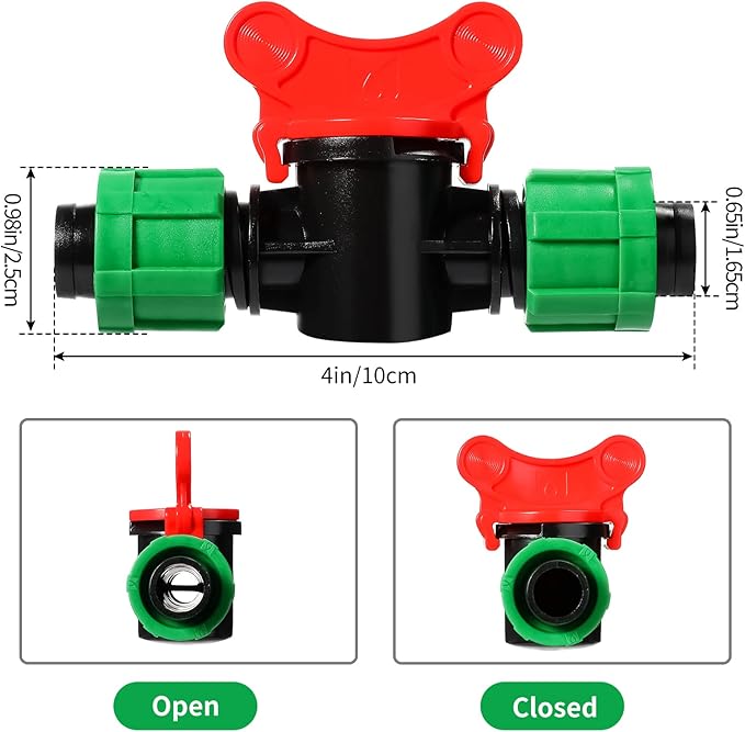 Drip Irrigation Shut off Valve 1/2 Inch Universal Drip Irrigation Tubing Coupling Valve Connector Locking Fitting Compatible with 16 to 17 mm Drip Tape Tubing Sprinkler System (24 Pieces)