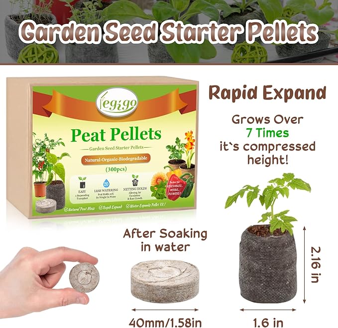 Legigo 300 Pcs 40mm Seed Starter Peat Pellets Pods for Seedlings- Compressed Seed Starting Pellets Seed Starter Pods Plugs Soil Peat Pods for Starting Seeds, Garden Planting Herb Flower Vegetables