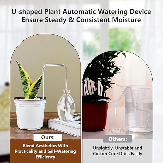 2Pcs Self-Watering Wick System, Stainless Steel Plant Automatic Watering Device with Self Watering Capillary Wick Cord, Passive Lazy Automatic Drip Irrigation for House Plants (S)