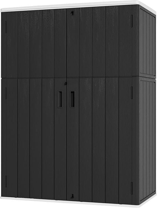Vertical Outdoor Storage Cabinets,Plastic Sheds&Outdoor Storage with Floor,Outdoor Storage Box Waterproof/Lockable for Garage,Bike,Tools Storage Shed (57Cu.ft)