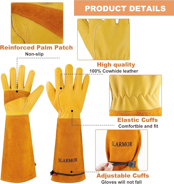 Long Gardening-Gloves Women/Men-Thorn proof Rose Pruning Heavy Duty Gauntlet-XL