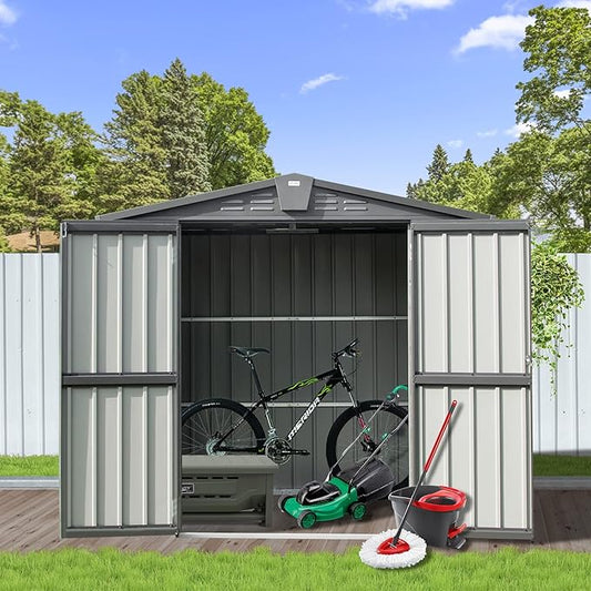 Domi Outdoor Storage Shed 6.5' x 4.2', Metal Waterproof Tool Shed Utility Storage House with Double Lockable Doors & Air Vent for Garden Backyard Patio Lawn