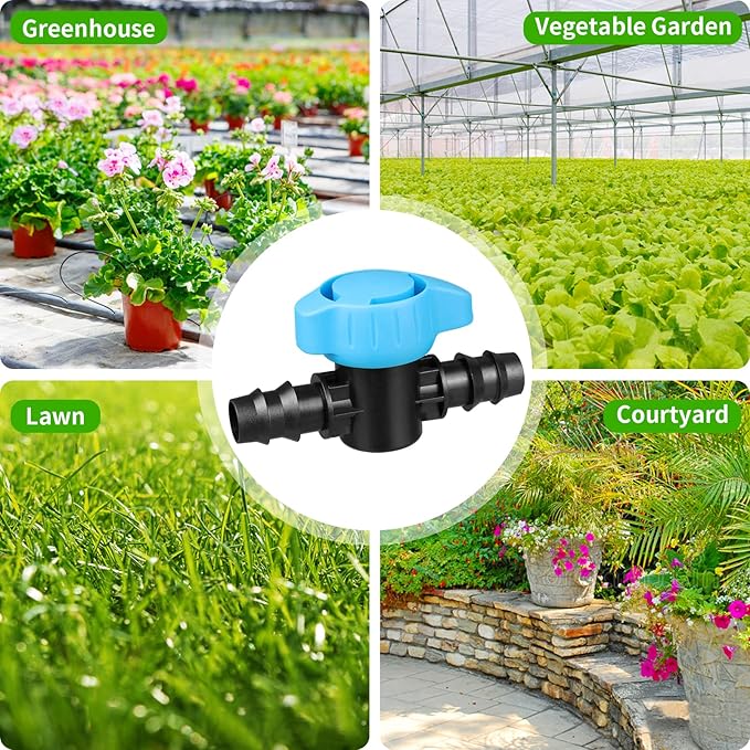 JAYEE Drip Irrigation Valve Tubing Fittings 1/2 inch, 4 Pcs Barbed Switch Valves Drip Line Parts for 1/2 Inch Drip Irrigation Tubing (.570-.620" ID), Shut Off On Water Flow for Sprinkler Systems