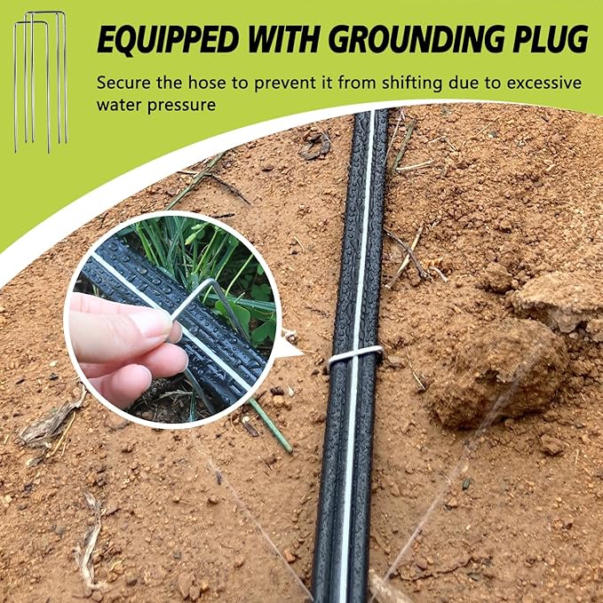 Sprinkler Hose with Holes 75 Ft (25 ft 3pack), Flat Soaker Hose 75 ft with Garden Staples and Splitters, Drip Line Irrigation Hoses for Lawn, Vegetable Watering Hose (75 ft)