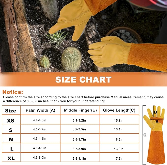 Long Gardening-Gloves Women/Men-Thorn proof Rose Pruning Heavy Duty Gauntlet-M